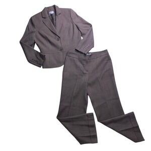 Ann Taylor Loft Blazer Pant Suit Women 10P 8P Brown Wool 2 Piece Set Career